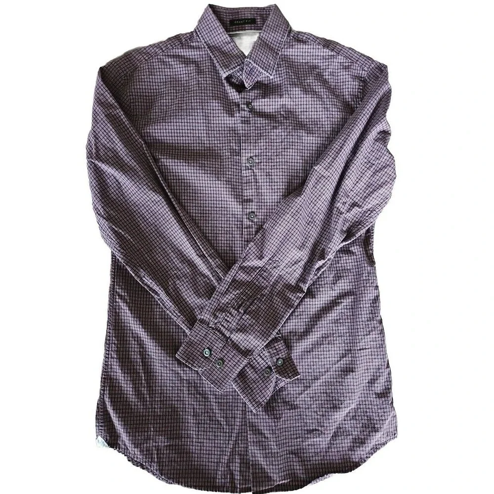 Banana Republic Grant Fit Shirt Small 120s Supima Cotton Purple Plaid Button Up